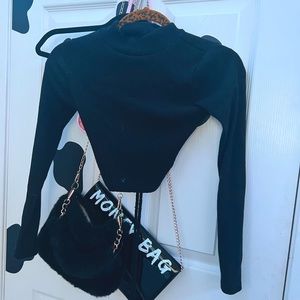 🎃long sleeve black crop top with cute criss cross back tie